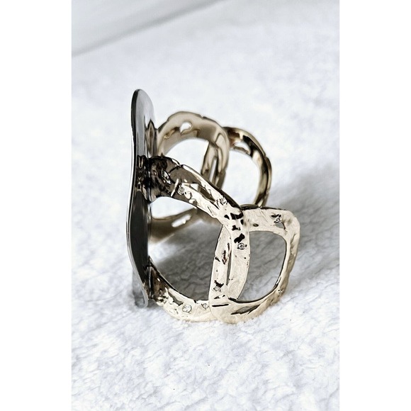 ALEXIS BITTAR liquid-molten rocky disk link Swarovski crystal bracelet cuff $435 - Picture 6 of 12